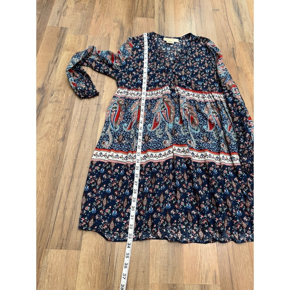 Michael Kors Floral Paisley Boho Mini Dress Women Small Navy Long Sleeve - Picture 7 of 9